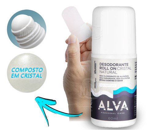 Desodorante Roll On Crystal Pedra Alva Vegano E Natural 60ml