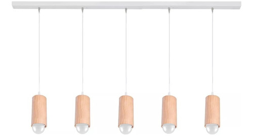 Lampara Colgante 5 Luces Madera Nordico E27 -puraluz