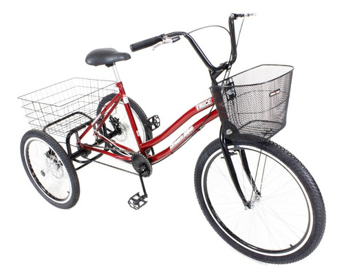 Bicicleta 3 Rodas Triciclo Aro 26 Freio A Disco + Brinde
