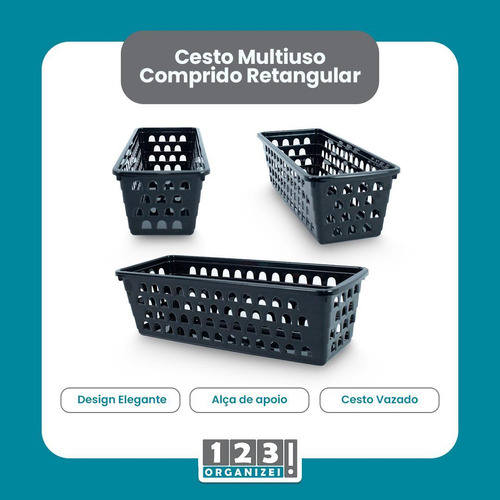 Cesto Multiuso Comprido Retangular Preto 28x11x8 Cm