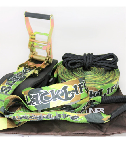 Kit Slackline Camuflado 50mm X 20 Mts Catraca Ergo50 - Bera