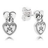 Hermosos Aretes Pandora Original Corazon En Candado Con Logo