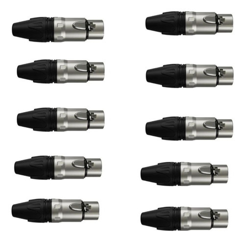 Pack 10 Conectores Linha Xlr Fêmea 3 Polos Wireconex Wc-1003