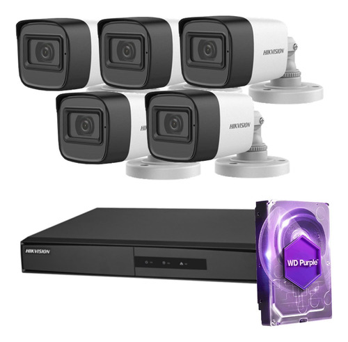 Kit Seguridad Hikvision Dvr 8 + 1tb + 5 Camaras 1080p 2mp