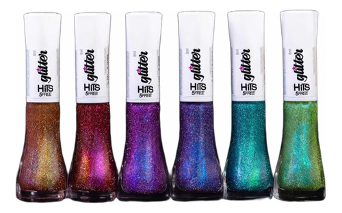 Kit 6 Esmalte Hits Diamante Glitter Refletivo Multicrome