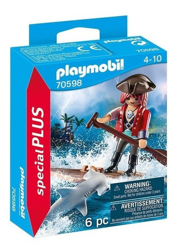 Playmobil 70598 Pirata Con Balsas Y Tiburon -p