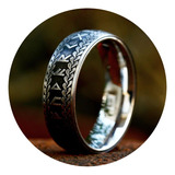 Anillo Acero Dorado Runa Vikingo Nordico Odin Alphabet Rusti