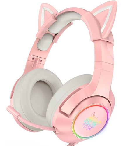 Audifonos Gamer Rgb Onikuma K9 Rosado Con Orejas