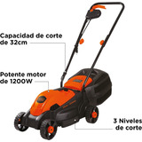 Cortadora De Pasto Eléctrica Black+decker Gr1000 Con Bolsa Recolectora De 1200w Y 110v Color Naranja/negro