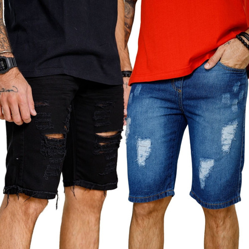 Kit2 Shorts Jeans Masculino Rasgado Casual Direto D Fabrica
