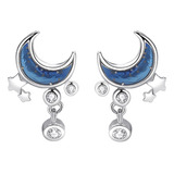 Pendiente Estrella Y Luna Azul Pendientes Temperamento Mujer