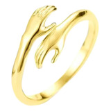 Anillo De Acero Inoxidable Pareja Abrazo Ajustable Dorado 