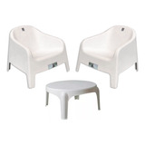 Combo 2 Sillones Skarpo Blancos Mascardi Y 1 Mesita Ratona