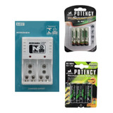 Kit Carregador + 4 Pilhas Aa 4800mah + 4 `pilha Aaa 2700 Mah