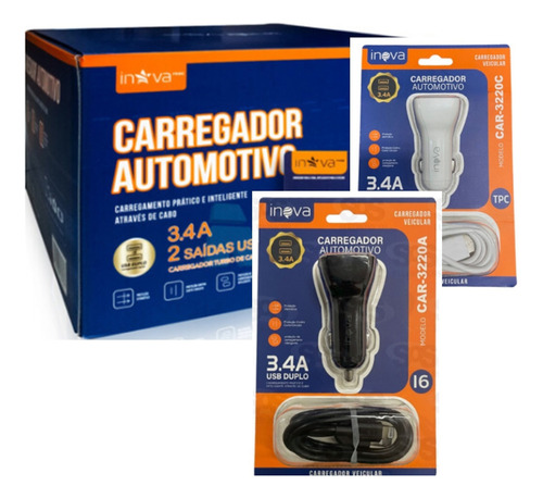 Kit 05 Carregador Com Cabo Tipo -c Inova 3.4a Atacado