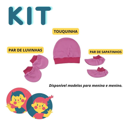 Kit Bebê Touquinha Luvas Sapatinhos 3 Pçs Cores Inverno