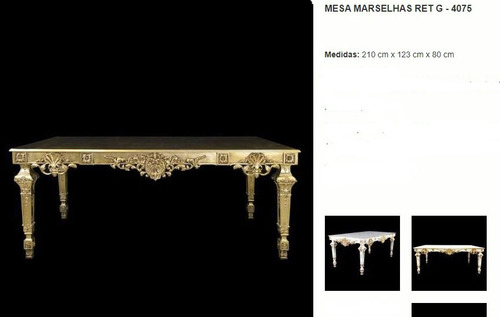 Mesa Marselhas  De Resina Folheado A Ouro  - 4075