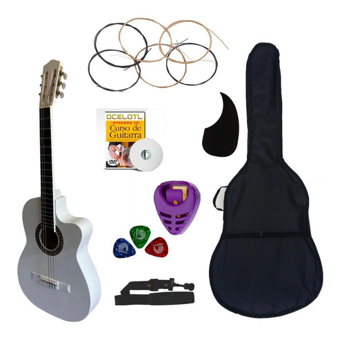 Guitarra Acústica Curva Ocelotl Paquete Básico De Accesorios Color Blanco Orientación De La Mano Derecha