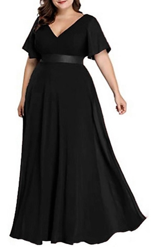 Vestido Longo Plus Size, Com Manguinhas Ps55