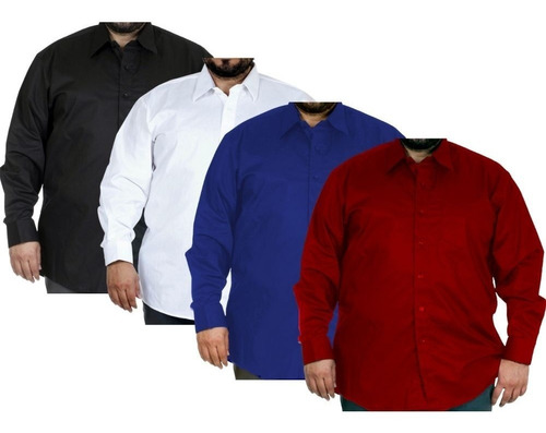 Kit Com 4 - Camisa Social Masculina Extra Grande Plus Size