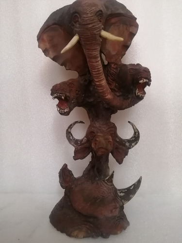 Estatua Africana Tallada Madera Antigua Vintage Elefante 