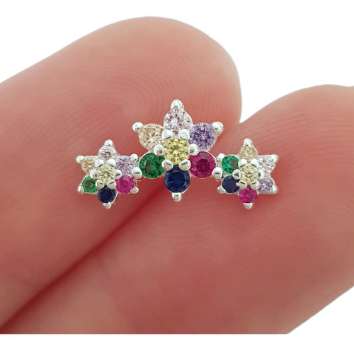 Aro Ikia Tres Flores 15mm Cubic Multicolor Plata 925 