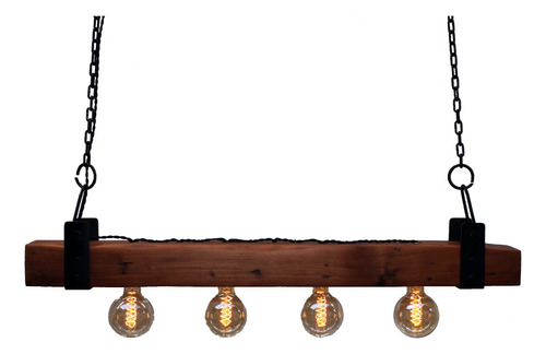 Lámpara Colgante Rustica/industrial Pellín, 4 Luces, Roble