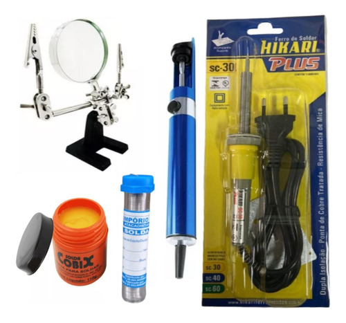 Kit Ferro Soldar Hikari Sc- Plus Estanho Pasta Sugador Lupa