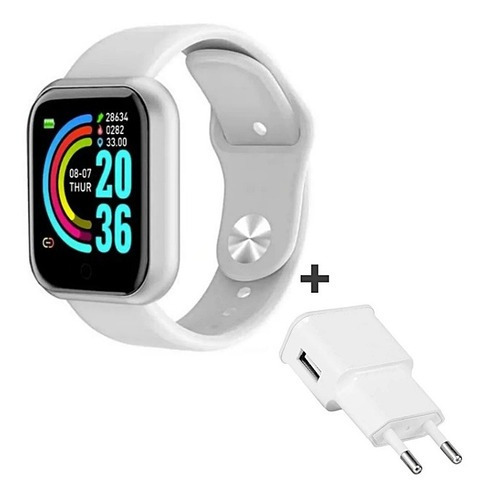 Smartwatch P/ Celular iPhone Samsung Motorola Xiaomi + Fonte Cor Da Pulseira Branco