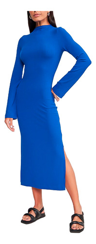 Vestido Canelado Colcci Slim In24 Azul Ultra Blue Feminino