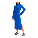 Vestido Canelado Colcci Slim In24 Azul Ultra Blue Feminino