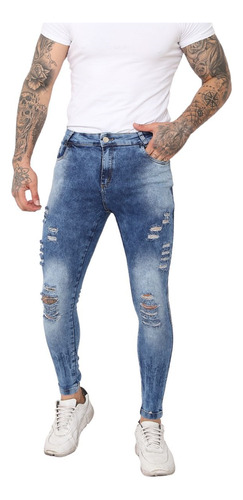 Calça Jeans Masculina Rasgada Destroyed Marmorizada Premium