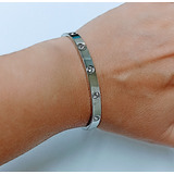 Pulsera Tipo Aro Acero Quirurgico Plateado Con Circones Liso