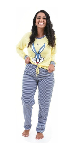 Pijama De Frio Manga Longa Calça Adulto Personagem Mulheres 