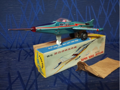 Avion Super Sonic Jetplan Chapa Friccion 30cm. Caja Años '70