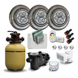 Filtro Bomba Vulcano Kit 3 Luces 20w Rgb Hormigon 50000 Lt