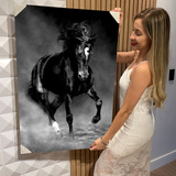 Quadro Decorativo Animal Cavalo Preto E Banc 90x60