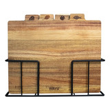 Set 4 Tablas 28x22cm Con Rack Wayu Cortes Cocina Hogar