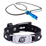 Colar Naruto Tsunade Azul Hokage Hashirama + Pulseira Folha