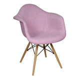 Silla Sillon Eames Tapizado En Lino Rosa Con Patas De Madera