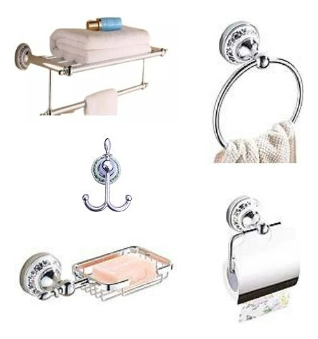 Set Accesorios Para Baño De Diseño Cromo Vintage Cerámica