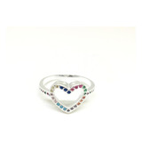 Anillo Corazon Cubic Multicolor Piedras Mujer Plata 925 