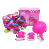 Roller Patins Infantil Quad 4 Rodas +  Capacete Kit Proteção