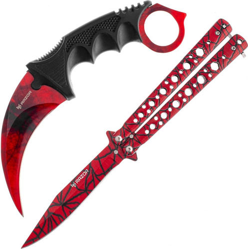 Cuchillo Karambit Y Navaja Mariposa Combo Rojo Csgo