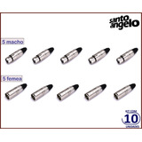 Kit 5 Plugs Xlr Macho + 5 Xlr Femea Santo Angelo