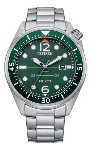 Reloj Citizen Aw171586x Hombre Acero Inoxidable Y Fechador Color De La Malla Plateado Color Del Bisel Verde Color Del Fondo Verde