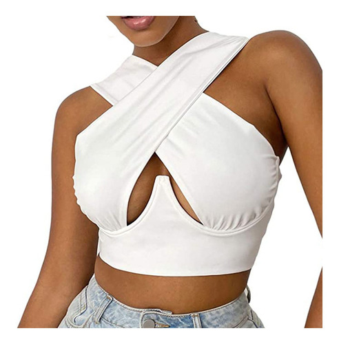 Mujeres Tops Cruzado Corte Chaleco Halter Wrap Crop Top 0881