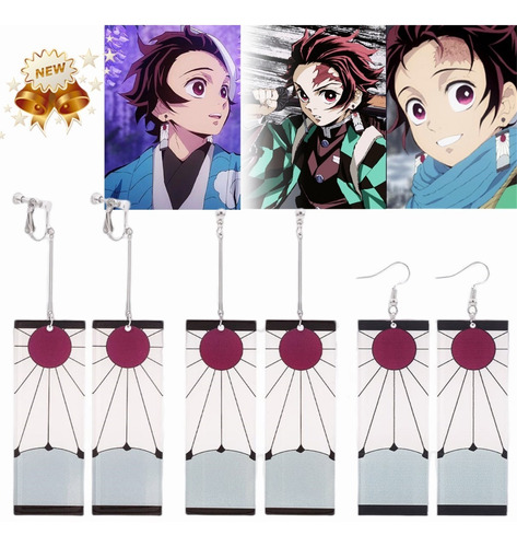 Aretes Kamado Tanjiro Demon Slayer Kimetsu No Yaiba, 3 Pares