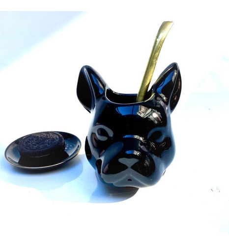 Mate Diseño Perro Bulldog Color Negro
