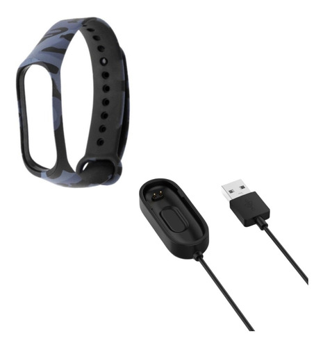 Cabo Carregador Usb Smartband Mi Band 4 + Pulseira Camuflada